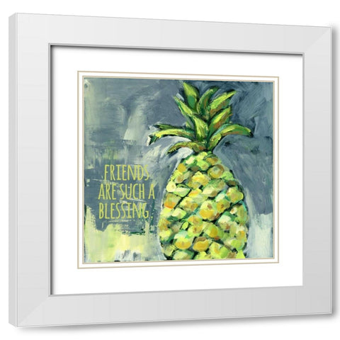 Welcome Pineapple Friends Blessings White Modern Wood Framed Art Print with Double Matting by Pamela J. Wingard