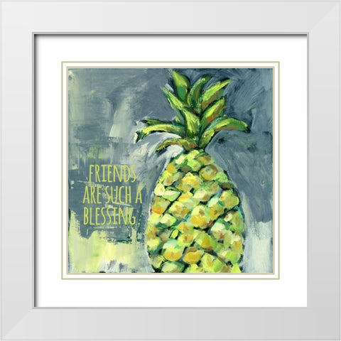 Welcome Pineapple Friends Blessings White Modern Wood Framed Art Print with Double Matting by Pamela J. Wingard