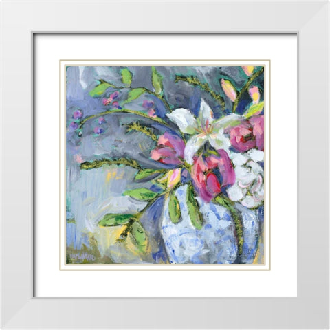 Blue and White Vase White Modern Wood Framed Art Print with Double Matting by Pamela J. Wingard