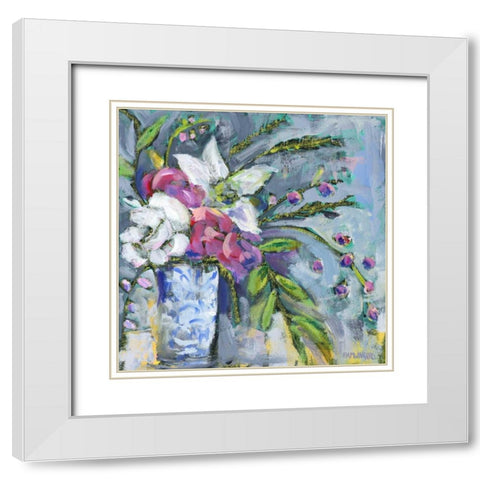 Blue and White Lavender II White Modern Wood Framed Art Print with Double Matting by Pamela J. Wingard