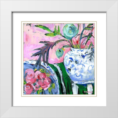 Blue and White with Pink White Modern Wood Framed Art Print with Double Matting by Pamela J. Wingard