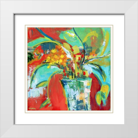 Abstract Floral White Modern Wood Framed Art Print with Double Matting by Pamela J. Wingard