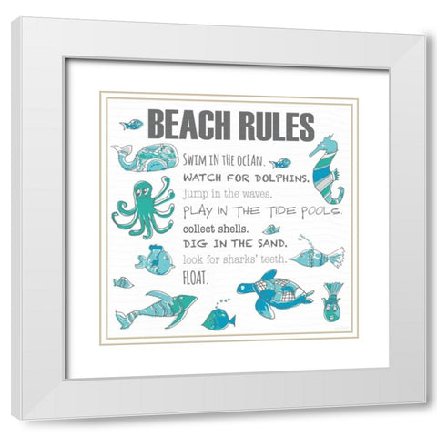Beach Rules Fish White Modern Wood Framed Art Print with Double Matting by Pamela J. Wingard