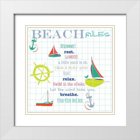 Beach Rules Anchors White Modern Wood Framed Art Print with Double Matting by Pamela J. Wingard