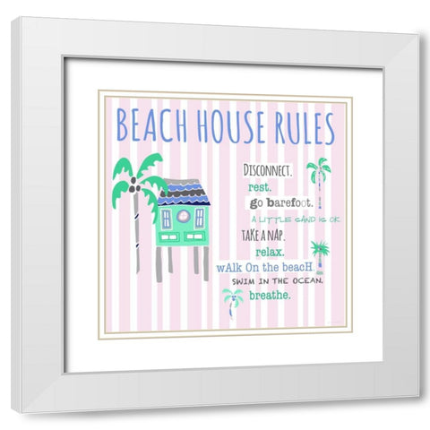 Beach House Rules White Modern Wood Framed Art Print with Double Matting by Pamela J. Wingard