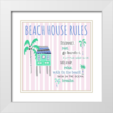 Beach House Rules White Modern Wood Framed Art Print with Double Matting by Pamela J. Wingard