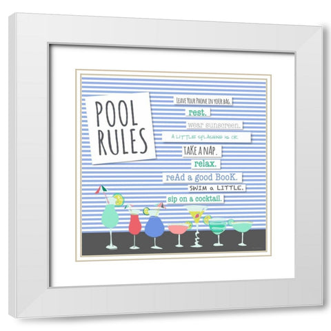 Pool Rules White Modern Wood Framed Art Print with Double Matting by Pamela J. Wingard