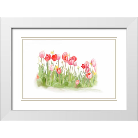 Tulips III White Modern Wood Framed Art Print with Double Matting by Murdock, Ramona