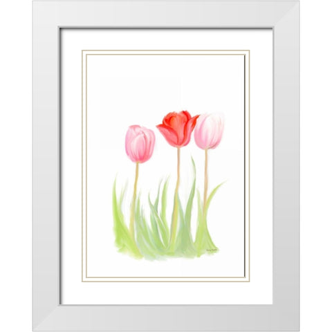 Tulips V White Modern Wood Framed Art Print with Double Matting by Murdock, Ramona