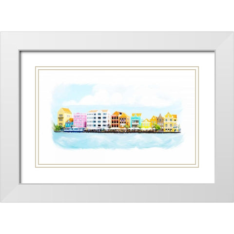 Willemstad Curacao Skyline White Modern Wood Framed Art Print with Double Matting by Murdock, Ramona