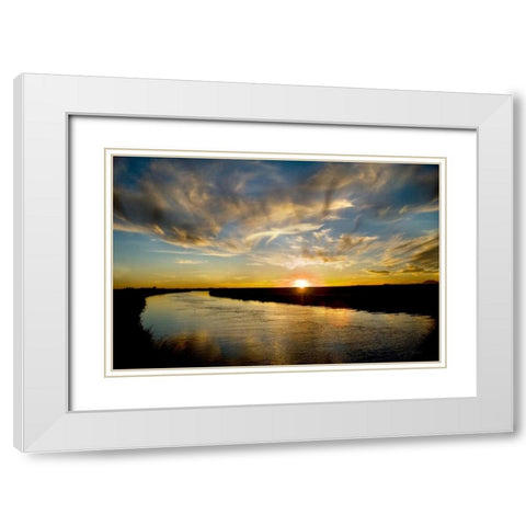 Canal Sunset White Modern Wood Framed Art Print with Double Matting by Murdock, Ramona