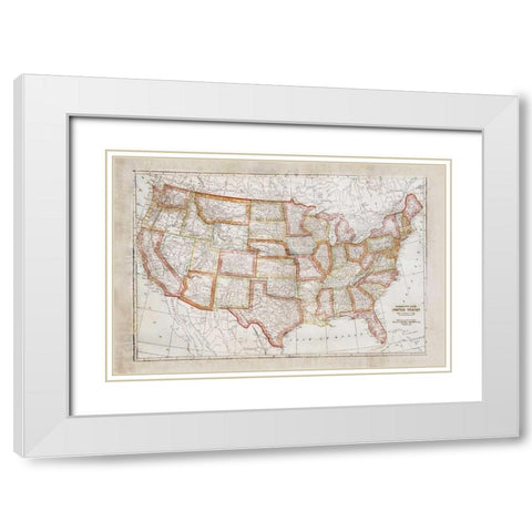 Map of USA White Modern Wood Framed Art Print with Double Matting by Murdock, Ramona