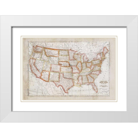 Map of USA White Modern Wood Framed Art Print with Double Matting by Murdock, Ramona