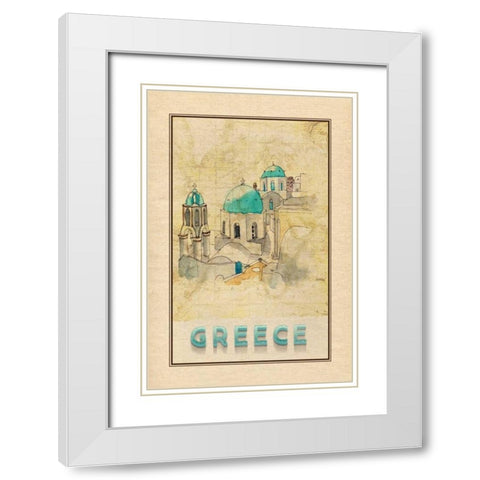 Travel Greece White Modern Wood Framed Art Print with Double Matting by Murdock, Ramona