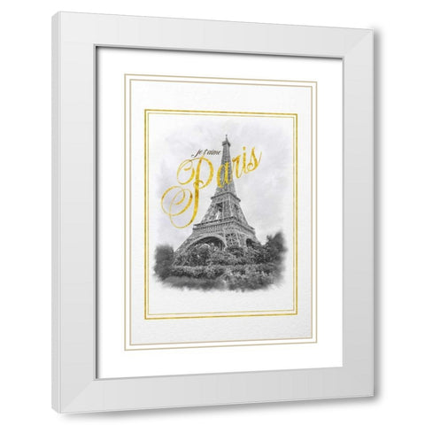 Je Taime Paris White Modern Wood Framed Art Print with Double Matting by Murdock, Ramona