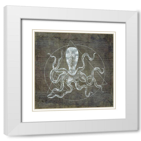 Octopus Geometric Silver White Modern Wood Framed Art Print with Double Matting by Murdock, Ramona