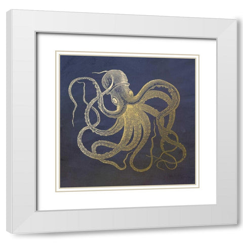 Golden Octopus White Modern Wood Framed Art Print with Double Matting by Murdock, Ramona