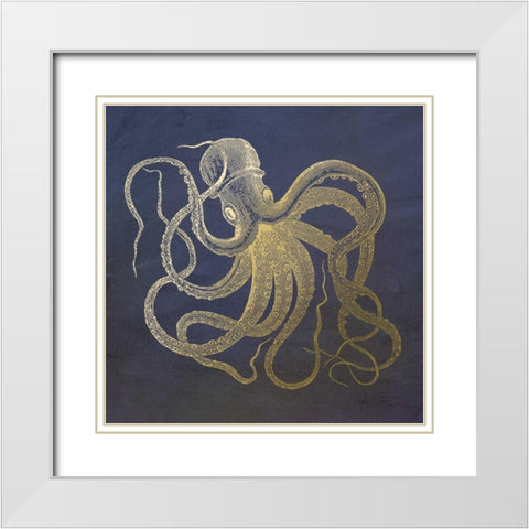 Golden Octopus White Modern Wood Framed Art Print with Double Matting by Murdock, Ramona
