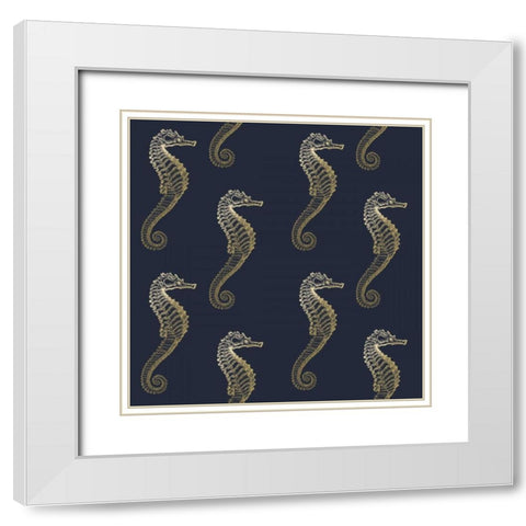 Gold Seahorse Pattern White Modern Wood Framed Art Print with Double Matting by Murdock, Ramona