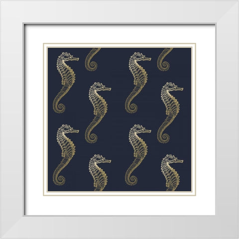 Gold Seahorse Pattern White Modern Wood Framed Art Print with Double Matting by Murdock, Ramona