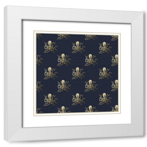 Gold Octopus Pattern White Modern Wood Framed Art Print with Double Matting by Murdock, Ramona