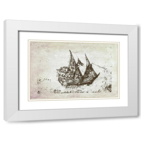 Primitive Frigate III White Modern Wood Framed Art Print with Double Matting by Murdock, Ramona