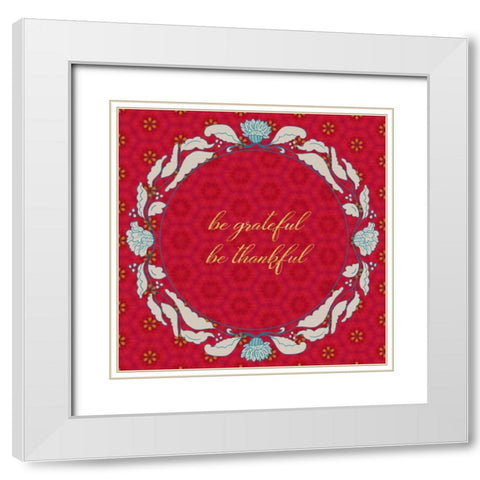 Lotus Motif Wreath White Modern Wood Framed Art Print with Double Matting by Murdock, Ramona