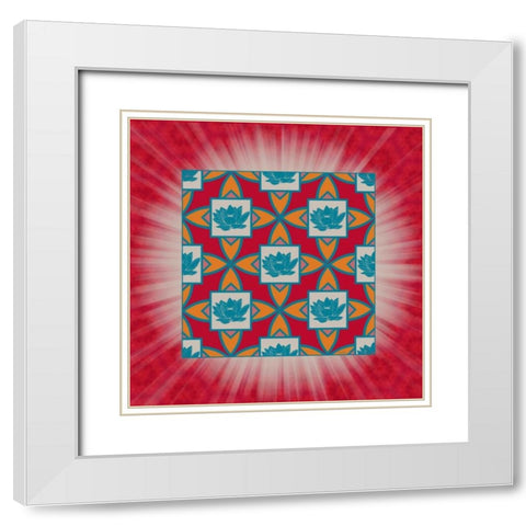 Lotus Tile Colored White Modern Wood Framed Art Print with Double Matting by Murdock, Ramona
