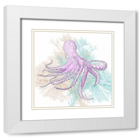 Octopus Purple White Modern Wood Framed Art Print with Double Matting by Murdock, Ramona