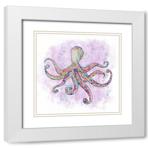 Octopus Flower Garden White Modern Wood Framed Art Print with Double Matting by Murdock, Ramona