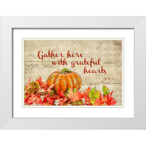 Gather with Thankful Hearts White Modern Wood Framed Art Print with Double Matting by Murdock, Ramona