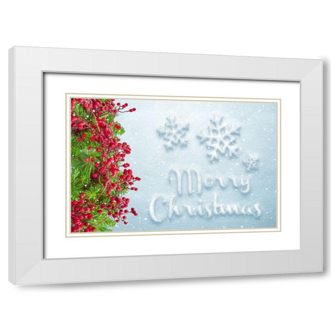 Merry Christmas White Modern Wood Framed Art Print with Double Matting by Murdock, Ramona