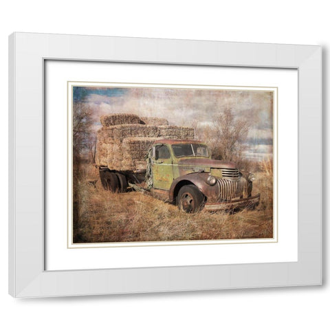 Vintage Hay Truck White Modern Wood Framed Art Print with Double Matting by Murdock, Ramona
