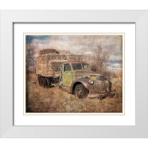 Vintage Hay Truck White Modern Wood Framed Art Print with Double Matting by Murdock, Ramona