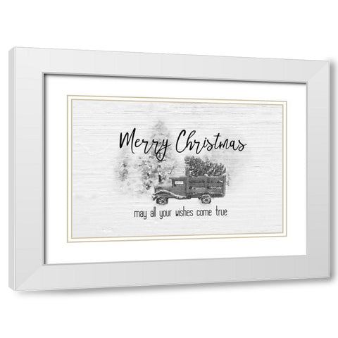 Merry Christmas Trees BW White Modern Wood Framed Art Print with Double Matting by Murdock, Ramona