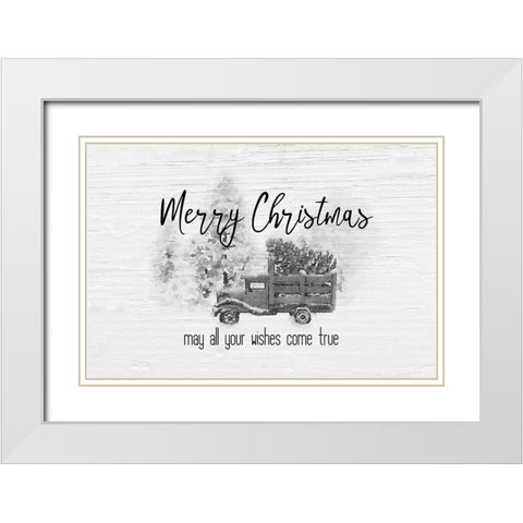 Merry Christmas Trees BW White Modern Wood Framed Art Print with Double Matting by Murdock, Ramona