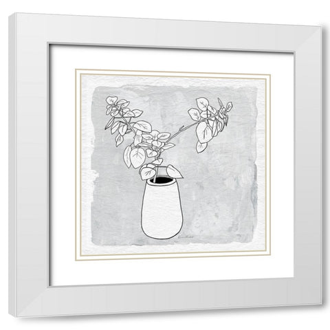 Leafy Branch with Vase White Modern Wood Framed Art Print with Double Matting by Murdock, Ramona