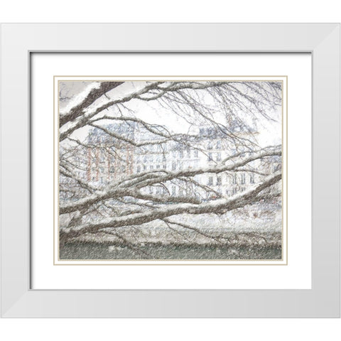 Snow Day in Paris White Modern Wood Framed Art Print with Double Matting by Murdock, Ramona