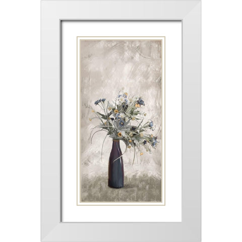 Blue Vase Floral White Modern Wood Framed Art Print with Double Matting by Murdock, Ramona