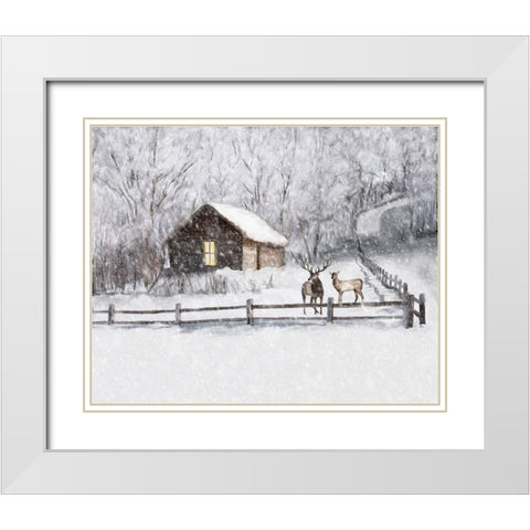 Christmas Cabin II White Modern Wood Framed Art Print with Double Matting by Murdock, Ramona