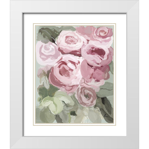 Rosy Roses I White Modern Wood Framed Art Print with Double Matting by Murdock, Ramona