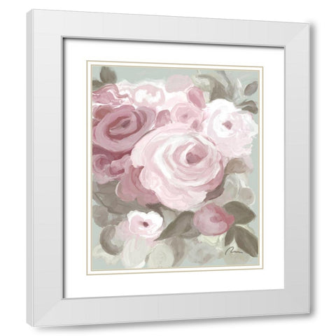 Rosy Roses II White Modern Wood Framed Art Print with Double Matting by Murdock, Ramona