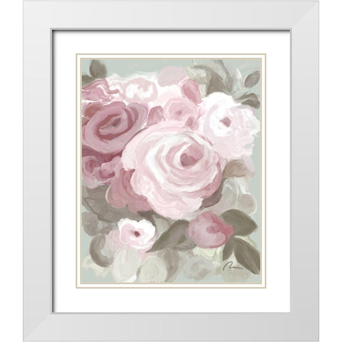 Rosy Roses II White Modern Wood Framed Art Print with Double Matting by Murdock, Ramona