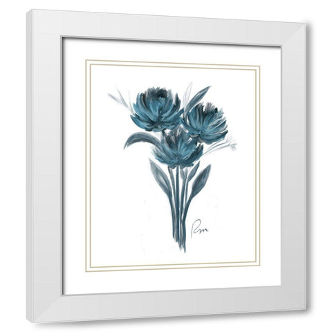 Teal Bouquet I White Modern Wood Framed Art Print with Double Matting by Murdock, Ramona