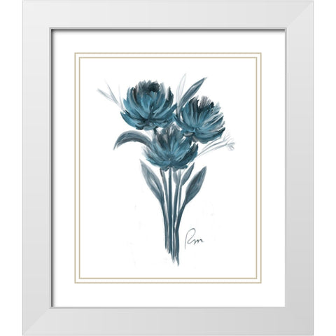 Teal Bouquet I White Modern Wood Framed Art Print with Double Matting by Murdock, Ramona