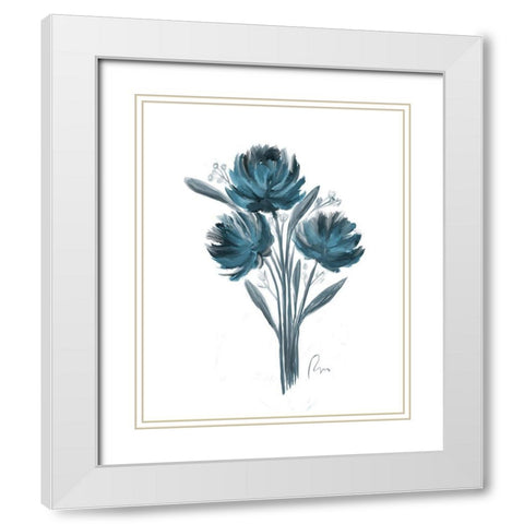 Teal Bouquet II White Modern Wood Framed Art Print with Double Matting by Murdock, Ramona
