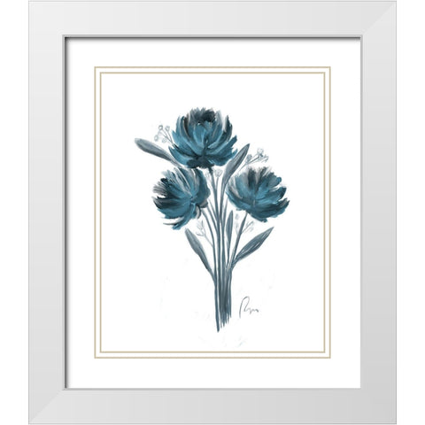 Teal Bouquet II White Modern Wood Framed Art Print with Double Matting by Murdock, Ramona
