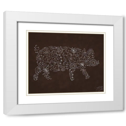 Pig White Modern Wood Framed Art Print with Double Matting by Dicks, Stephanie