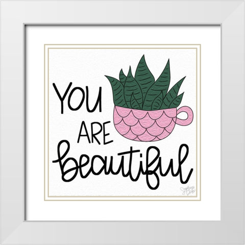 You Are Beautiful White Modern Wood Framed Art Print with Double Matting by Dicks, Stephanie