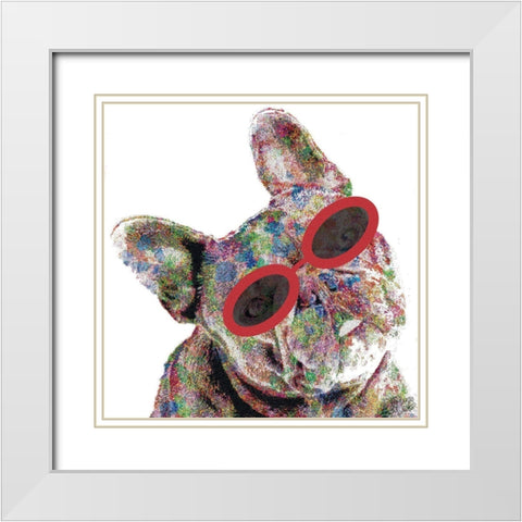 Frenchie White Modern Wood Framed Art Print with Double Matting by Dicks, Stephanie